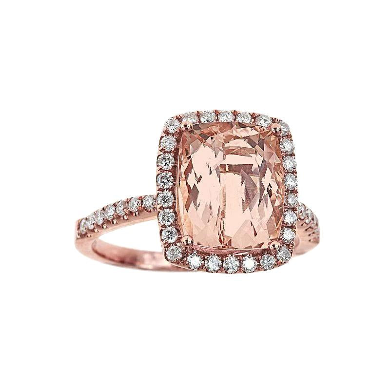 Bague fantaisie Morganite de 5.45 ct avec petits diamants en or rose 14k- HarryChadEnt.FR