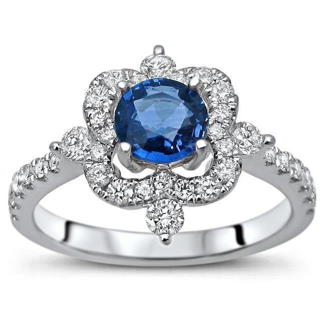 Bague fantaisie diamants saphir bleu Sri Lanka taille ronde 4.30 ct - HarryChadEnt.FR