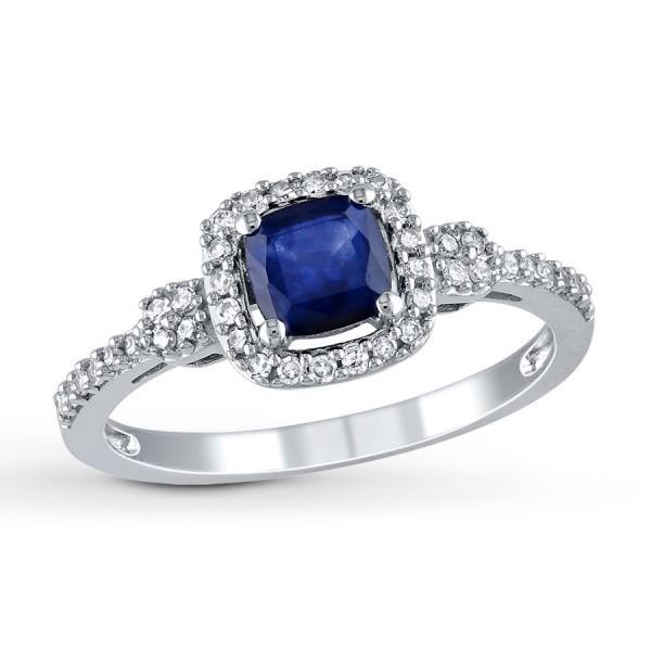 Bague fantaisie halo de saphir de Ceylan de 2.45 ct et de diamants en or blanc 14K - HarryChadEnt.FR