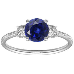 Bague femme diamant saphir 3.50 carats en or Coupe Ronde avec accents