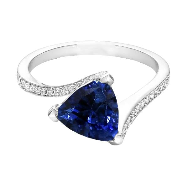 Bague femme diamant trillion saphir bleu profond 2.50 carats tige fendue - HarryChadEnt.FR