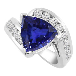 Bague femme fantaisie trillion saphir rond serti de diamants 4 carats