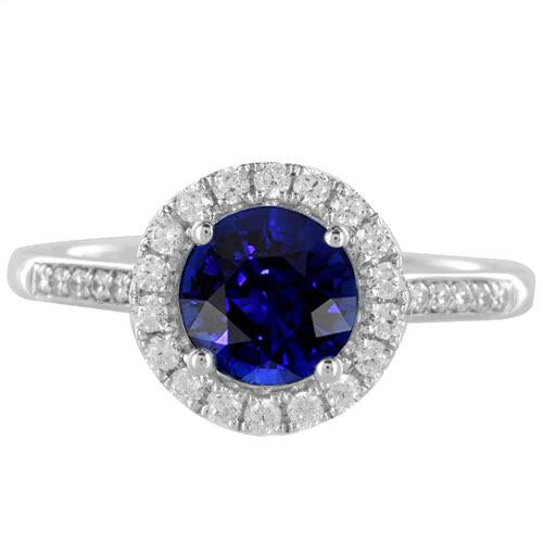 Bague halo de diamants étincelants taille ronde saphir de Ceylan en or 3.50 carats - HarryChadEnt.FR