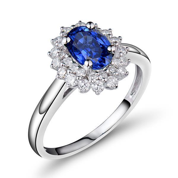 Bague halo de diamants saphir Sri Lanka ovale et taille ronde 4 ct - HarryChadEnt.FR