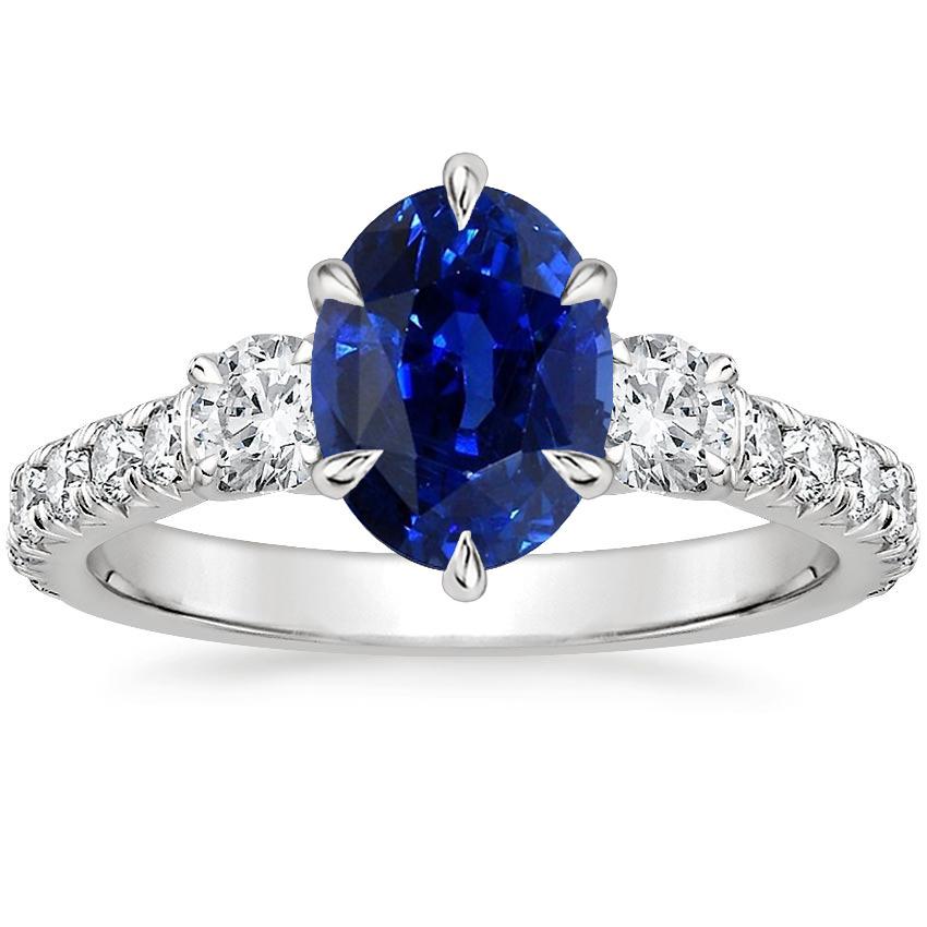 Bague or anniversaire solitaire saphir bleu avec accents 4.50 carats - HarryChadEnt.FR