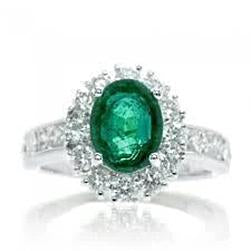 Bague ovale avec diamant vert émeraude et pierres précieuses en or blanc 2.50 carats 14K - HarryChadEnt.FR
