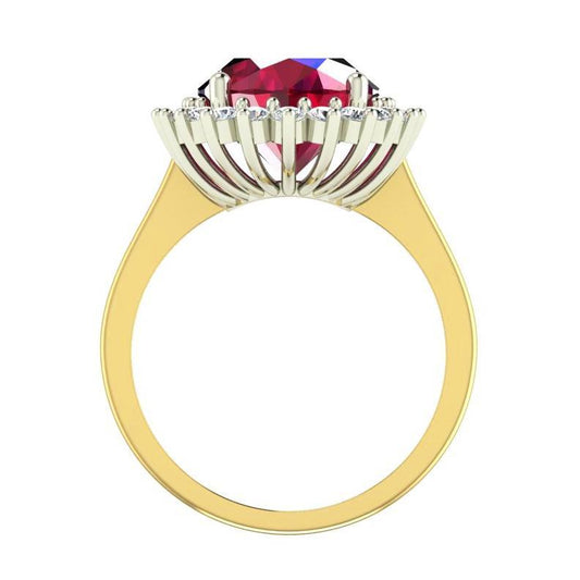 Bague ovale de style fleur diamant rubis Birmanie 10.50 carats or deux tons - HarryChadEnt.FR