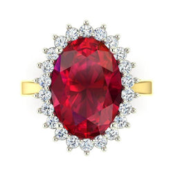 Bague ovale de style fleur diamant rubis Birmanie 10.50 carats or deux tons