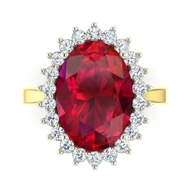 Bague ovale de style fleur diamant rubis Birmanie 10.50 carats or deux tons - HarryChadEnt.FR