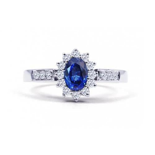 Bague ovale en saphir de Ceylan et diamants taille ronde 2.50 Ct - HarryChadEnt.FR