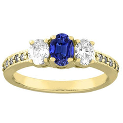Bague ovale saphir pierres précieuses 3 carats dames bijoux en diamants étincelants