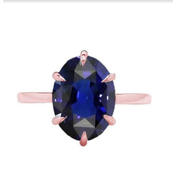 Bague ovale solitaire saphir bleu profond sertie de griffes 3.50 carats bijoux