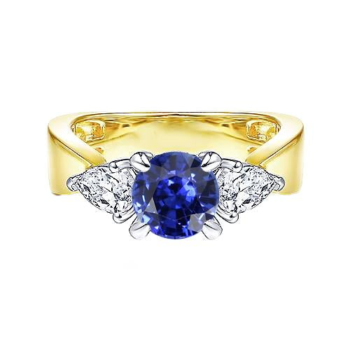 Bague poire diamant 3 pierres saphir bleu 2 carats ensembles de griffes deux tons - HarryChadEnt.FR