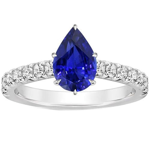 Bague pour femme avec pierres précieuses taille poire saphir bleu avec accents 5.50 carats - HarryChadEnt.FR