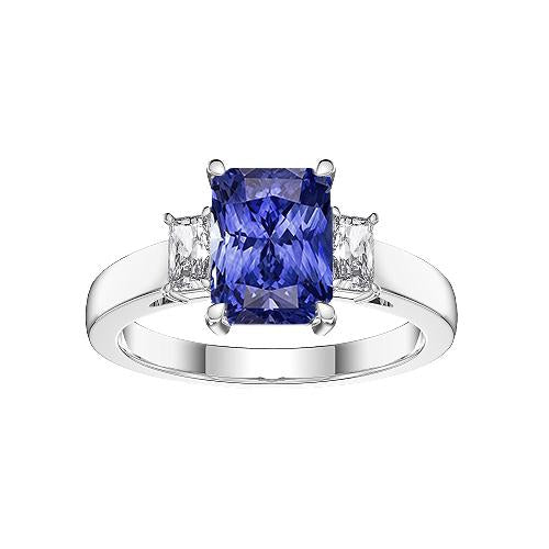 Bague pour femme diamant radiant trois pierres saphir de Ceylan 1.75 carats - HarryChadEnt.FR