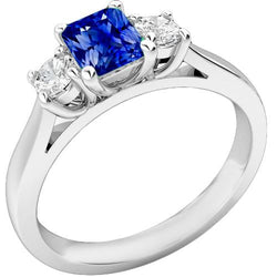Bague pour femme diamant rond 1.25 carat saphir de Ceylan serti de griffes en U