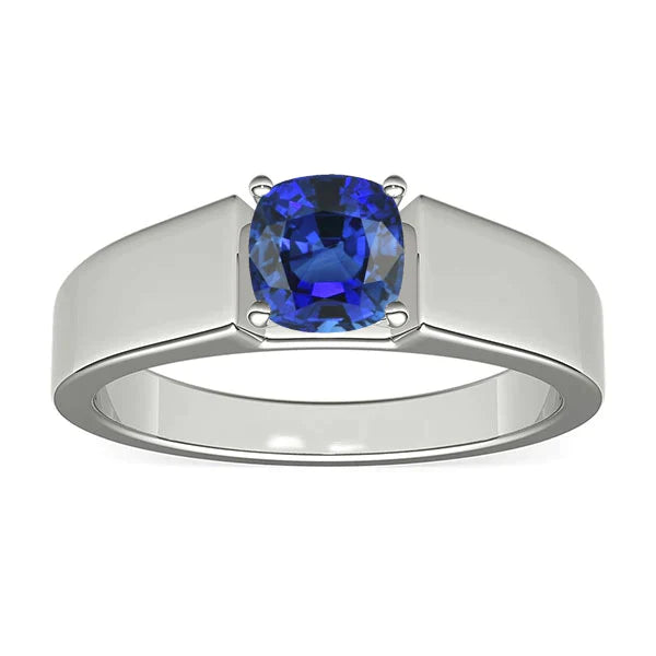 Bague pour homme solitaire en or avec saphir de Ceylan coussin 1,50 ct