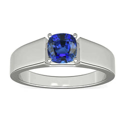 Bague pour homme solitaire en or avec saphir de Ceylan coussin 1,50 ct