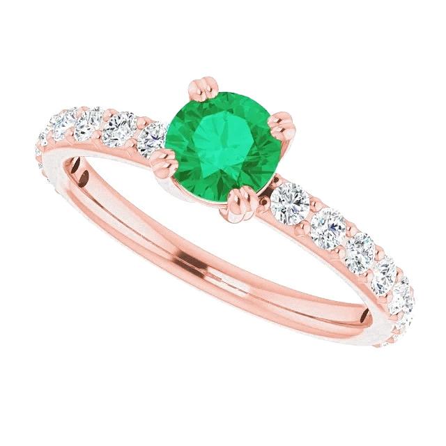 Bague quatre griffes 2.50 carats diamant rond vert émeraude - HarryChadEnt.FR