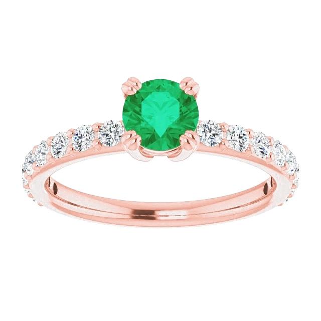 Bague quatre griffes 2.50 carats diamant rond vert émeraude - HarryChadEnt.FR