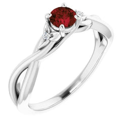 Bague rubis diamant 3 pierres 0.54 carats ensemble de bijoux à griffes torsadées
