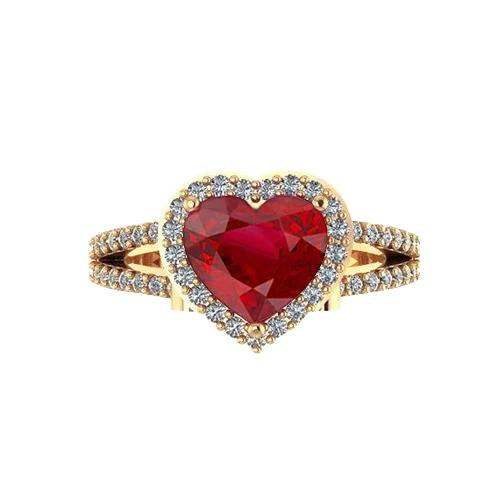Bague en rubis et diamants en forme de coeur de 9 carats en or jaune - HarryChadEnt.FR