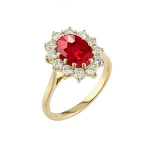 Bague rubis ovale 4 ct avec diamants ronds sertie sur griffes or jaune 14K - HarryChadEnt.FR