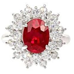 Bague rubis rouge naturel de 6,50 ct avec diamants en or blanc - HarryChadEnt.FR
