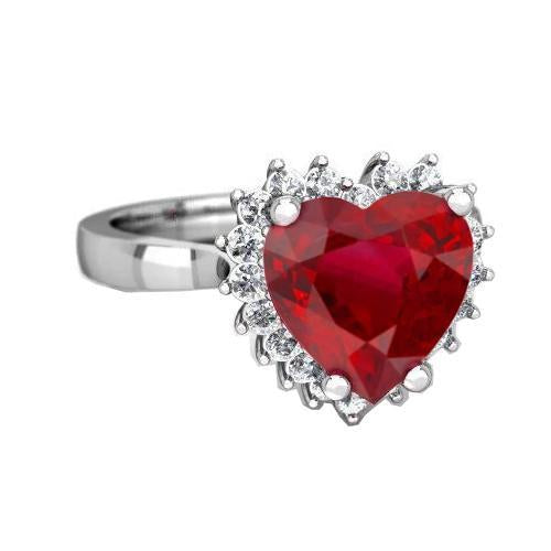 Bague rubis rouge taille coeur et diamant 7.50 carats bijoux or blanc 14k - HarryChadEnt.FR