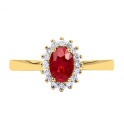 Bague rubis rouge taille ovale 3 ct et diamants ronds bijoux en or jaune