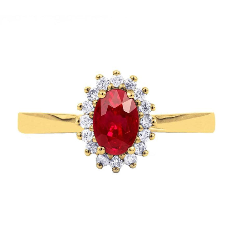 Bague rubis rouge taille ovale 3 ct et diamants ronds bijoux en or jaune - HarryChadEnt.FR