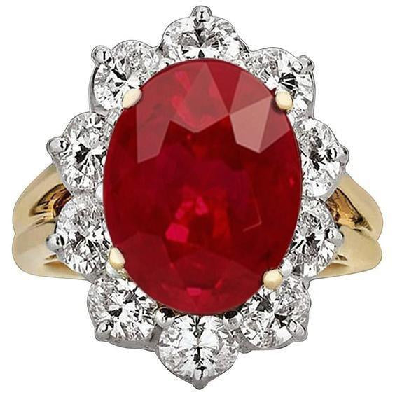 Bague rubis taille brillant en or bicolore 3.50 ct avec diamants Nouveau - HarryChadEnt.FR