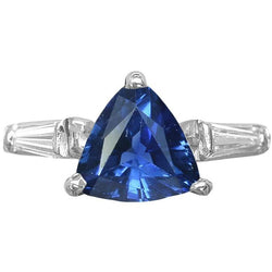 Bague saphir 3 trillions de pierres diamants baguette conique 4.50 carats