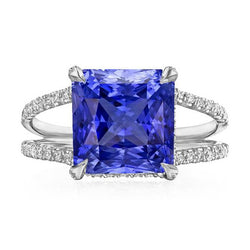Bague saphir Srilankan diamant rond tige fendue 5 carats or femme