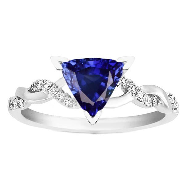 Bague saphir bleu diamant trillion V Prong 2 carats style torsadé - HarryChadEnt.FR