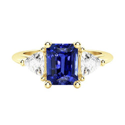 Bague saphir bleu éclatant à 3 pierres avec mille milliards de diamants 2.50 carats