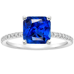 Bague saphir bleu éclatant avec pierres précieuses avec accents de diamants 3.50 carats