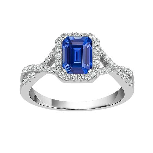 Bague saphir bleu émeraude Halo diamants tige torsadée 3.50 carats - HarryChadEnt.FR