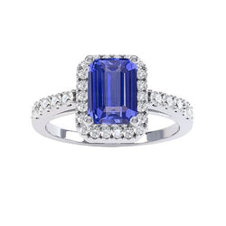 Bague saphir bleu émeraude Halo pour femme Bijoux en diamant 4 carats