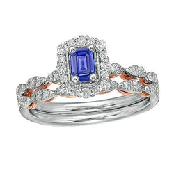 Bague saphir bleu émeraude Halo sertie d'un anneau de diamants en or 2.50 carats