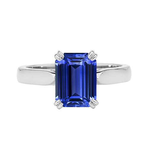 Bague saphir bleu émeraude solitaire 3 carats sertie de griffes - HarryChadEnt.FR