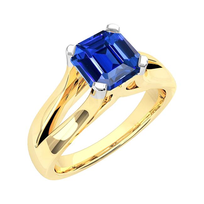 Bague saphir bleu émeraude solitaire à deux tons. tige fendue de 2.50 carats - HarryChadEnt.FR