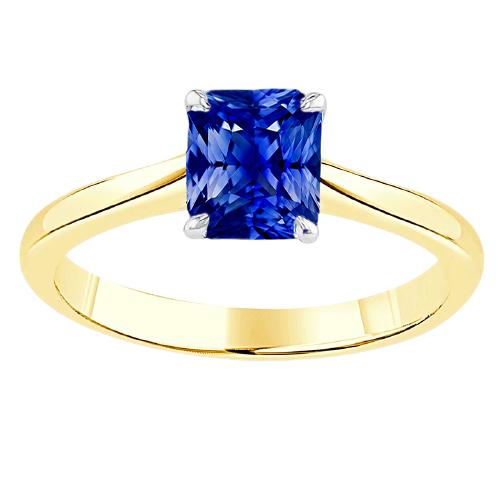 Bague saphir bleu solitaire à deux tons. tige conique 1.50 carats - HarryChadEnt.FR