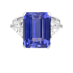 Bague saphir de Ceylan 3 pierres émeraude avec mille milliards de diamants 3.50 carats