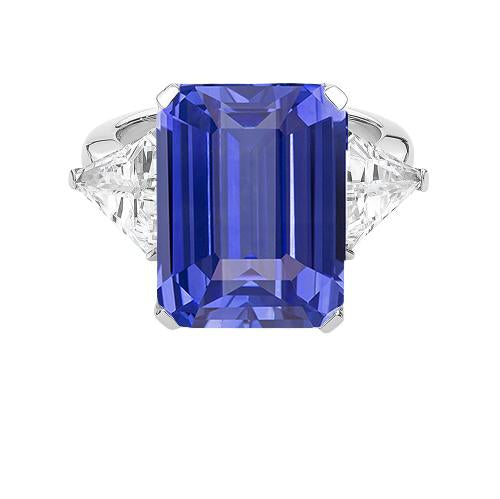 Bague saphir de Ceylan 3 pierres émeraude avec mille milliards de diamants 3.50 carats - HarryChadEnt.FR