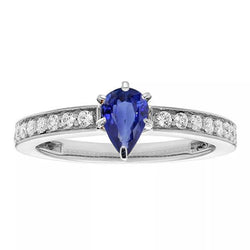 Bague saphir de Ceylan en forme de poire solitaire avec accents 2.50 carats