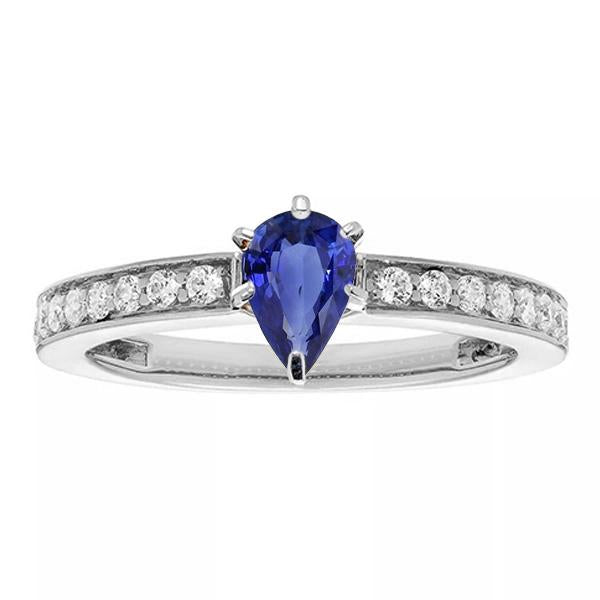 Bague saphir de Ceylan en forme de poire solitaire avec accents 2.50 carats - HarryChadEnt.FR