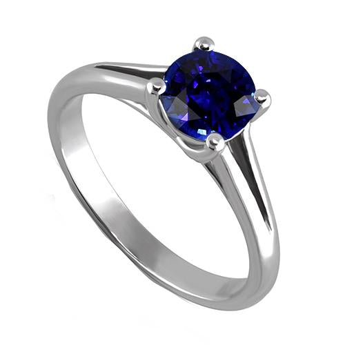 Bague saphir de Ceylan solitaire en or rond serti griffes 1.50 carats - HarryChadEnt.FR