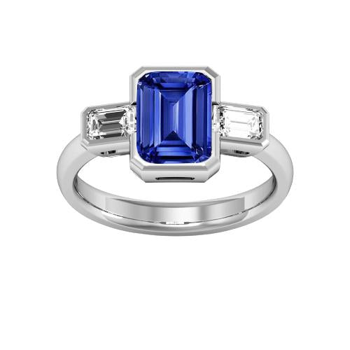Bague saphir diamant émeraude trois pierres sertie demi-clos 1.75 carats - HarryChadEnt.FR