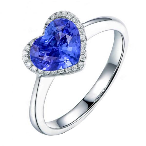 Bague saphir du Sri Lanka en forme de coeur avec diamants Halo 3.50 carats - HarryChadEnt.FR